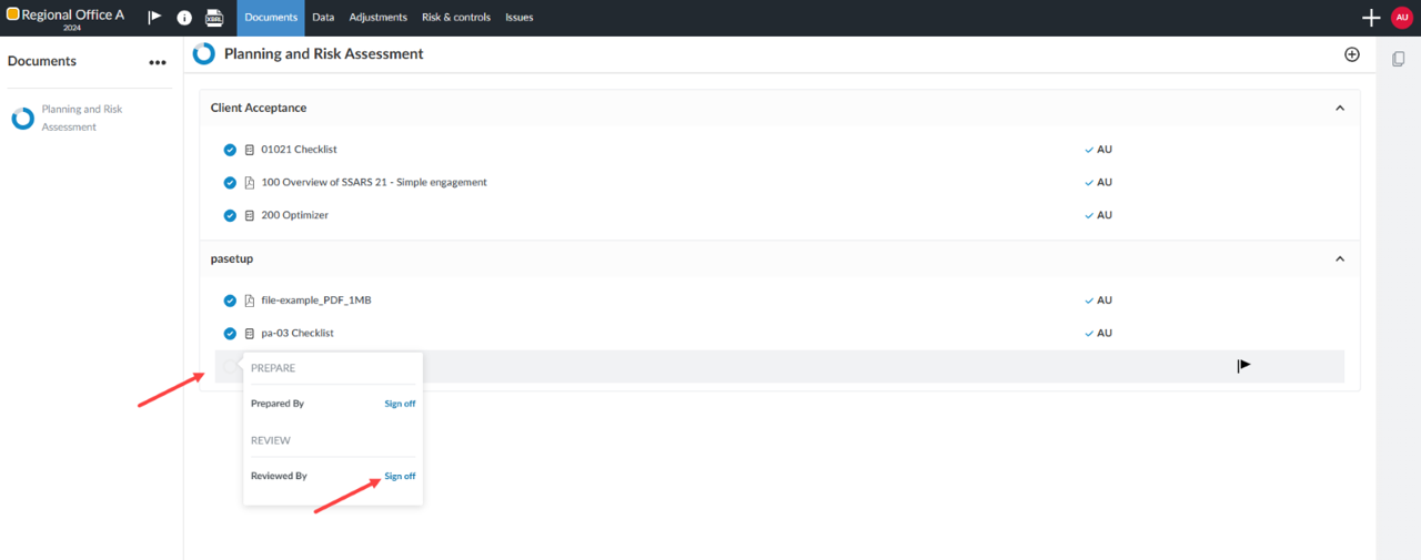 the user interface for signing as the Reviewer in Documents